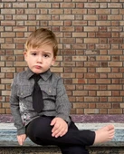 3-4-5 Yaş Kravatlı Keten Gömlek Gabardin Pantolon Uzun Kollu 3lü Erkek Çocuk Takımı Lacivert thumbnail 2