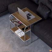 Modilayn C Yan Sehpa Geniş Boy Tekerlekli Çalışma, Atıştırmalık, Yemek, Laptop Sehpası Ceviz - 4