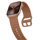 Apple Watch 42mm 44mm 45mm S10 46mm Ultra 49mm Uyumlu Dalga Desenli Tokalı Yumusaş Silikon Kordon  Kahverengi thumbnail 5