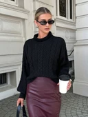 Uzun Kollu Yarı Balıkçı Yaka Triko Bluz - 1