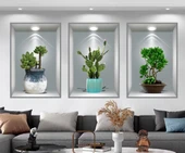 Nessiworld 3D Çiçek Vazo Duvar Sticker 3 lü Set GRİ Fon thumbnail 3