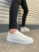 Mode Bağcıklı Cilt Beyaz Erkek Günlük Sneaker Ayakkabı - 1