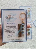64 Adet Kişiye Özel Nazar Ayeti Sünnet Hatırası Dağıtmalık Hediyelik Mavi Renk Anahtarlık ve Kına thumbnail 6