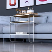 Modilayn C Yan Sehpa Geniş Boy Tekerlekli Çalışma, Atıştırmalık, Yemek, Laptop Sehpası Ceviz - 1