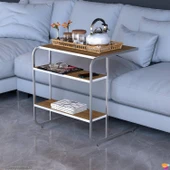 Modilayn C Yan Sehpa Geniş Boy Tekerlekli Çalışma, Atıştırmalık, Yemek, Laptop Sehpası Ceviz - 3