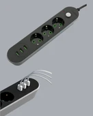 2 Metre Kablolu 3 USB Portlu Anahtarlı Üçlü Priz thumbnail 4