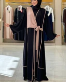 Önden Bağlama Detaylı Medine İpeği Abaya - 1