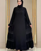 Taş İşleme Detaylı Sparklin Kumaş Abiye Elbise - 3
