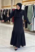 Pilise Detaylı Medine İpeği Elbise & Şal İkili Takım - 4
