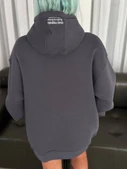 Üç İplik Kapşonlu Baskılı SweatShirt - Füme - 2