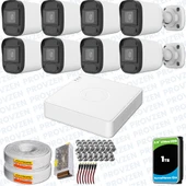 Provzen Hikvision Unv 8'li Full HD Güvenlik Kamerası Set Gece Görüş, Mikrofon, Olay Anında Bildirim thumbnail 1