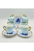 Tekbir VİNTAGE TURKUAZ ÇİÇEKLİ PORSELEN KAHVE FİNCAN 12 Parça & 6 Kişilik thumbnail 1