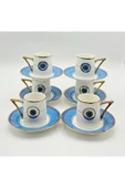 Tekbir NAZAR BONCUĞU DESENLİ 12 PARÇA PORSELEN KAHVE FİNCAN SETİ ( 6 kişilik ) MAVİ thumbnail 3