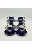 Tekbir NAZAR BONCUĞU DESENLİ 12 PARÇA PORSELEN KAHVE FİNCAN SETİ MAVİ-GOLD thumbnail 4