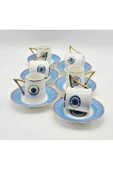 Tekbir NAZAR BONCUĞU DESENLİ 12 PARÇA PORSELEN KAHVE FİNCAN SETİ ( 6 kişilik ) MAVİ thumbnail 2