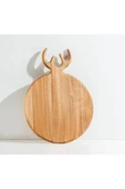 Bycomo Yuvarlak Ahşap Bambu Kesim Panosu - Kesme Tahtası Geyik Boynuz Figür Saplı = 28 X 38 cm thumbnail 1