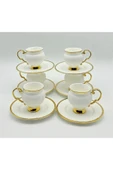 Tekbir GOLD DETAYLI KENDİNDEN ÇİZGİLİ PORSELEN KAHVE FİNCAN 12 Parça & 6 Kişilik thumbnail 2