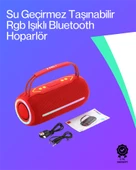 360 RGB LED'li Taşınabilir Bluetooth Hoparlör – Kırmızı, USB/TF Destekli - 1