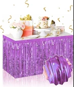 Kendinden Yapışkanlı Mor Metalize Püsküllü Masa Eteği – 75 x 275 cm Parti Süslemesi - 1