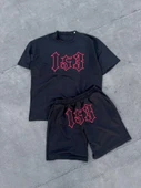 Erkek Nakış İşlemeli Şortlu Takım - Siyah thumbnail 1