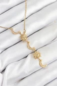 316L Çelik Zirkon Taşlı Güneş Ve Ay Model Gold Renk Kadın Ke thumbnail 1