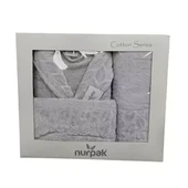 Nurpak Tek Kişilik Bornoz Seti Şalyaka-Hazal Gri (Beden XL-XXL) - 1