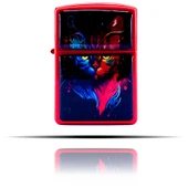 Kedi Desenli Renki Kırmızı Benzinli Çakmak thumbnail 3