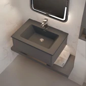 Real Stone ZENITH 65 Etajerli Siyah Granit Banyo Lavabosu 65x45 - 2