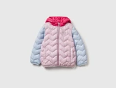 Kız Bebek Lila-Pembe Mix Simli Logo İşlemeli Kapüşonlu Mevsimlik İnce Mont - 1