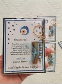 64 Adet Kişiye Özel Nazar Ayeti Sünnet Hatırası Dağıtmalık Hediyelik Mavi Renk Anahtarlık ve Kına thumbnail 6