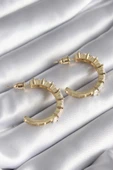 Pirinç Gold Renk Zirkon Taşlı Halka Model Kadın Küpe - 2