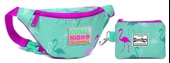 Coral High Flamingo Baskılı Bel Çantası Seti - Pembe/Yeşil - 1