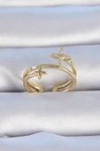 Pirinç Gold Renk Zirkon Taşlı Yıldız Model Kadın Yüzük - 1