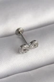 316L Çelik Gümüş Renk Zirkon Taşlı Sonsuzluk Model Tragus Piercing - 1