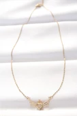 316L Çelik Gold Renk Zirkon Taşlı Kalpli Kanat Ke thumbnail 2
