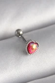 316L Çelik Gümüş Renk Kırmızı Mineli Kalp Tragus Piercing - 1