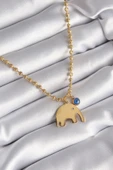 316L Çelik Gold Renk Top Zincir Model Fil Figür Nazar Boncuk Detay Kadın Ke thumbnail 1