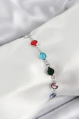 Pirinç Gümüş Renk Karışık Renk Zirkon Taşlı Kadın Bileklik - 1