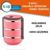 Sefer Tası Yemek Termosu Saklama Kabı Termosu 3lü  Pembe - 1