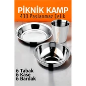 Paslanmaz Çelik Tabak Kase Bardak Seti Kamp Piknik Seti 18 adet - 1
