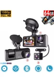 64GB Araç İçi Kamera 3 Kameralı (Yol + Araç İçi+ Arka) FHD Video Kayıt Mikrofonlu Türkçe CC33 - 1