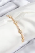 Pirinç Zirkon Taşlı Daire Model Gold Renk Asansörlü Kadın Bileklik thumbnail 1