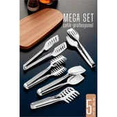 Mutfak Maşa Seti Makarna Pasta Salata Çok Amaçlı Maşa 5 li SET 304 Paslanmaz Çelik - 1