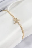 Pirinç Zirkon Taşlı Deniz Yıldızı Model Gold Renk Kadın Bileklik thumbnail 1