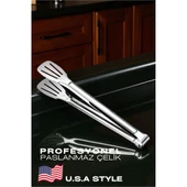 Amerikan Tip Mutfak Maşası 304 Paslanmaz Çelik Makarna Pasta Salata Çok Amaçlı Maşa - 1