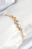 Pirinç Zirkon Taşlı Sıralı Daire Model Gold Renk Asansörlü Kadın Bileklik thumbnail 1