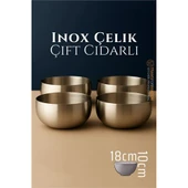 Çift Cidarlı Kase Inox Çelik Kase 18 cm 4 LÜ SET - 1