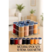Dikiş İpliği Seti 10 Renk 1000 Mt Kutulu Mezuralı Dikiş Seti - 1