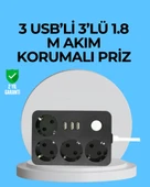 3 USB Çıkışlı 4’lü Akıllı Priz 2500W 2 Metre Kablo - 1