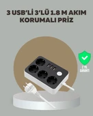 4 Prizli 3 USB Portlu Anahtarlı Akım Korumalı Priz - 1